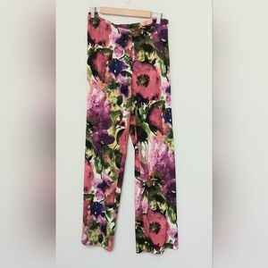 Chico's Pants Size 3 (16/XL) Floral Wide Leg Pink, Purple, & Green Pullon